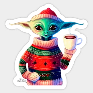 Christmas Funny Alien Wearing Sweater Sticker